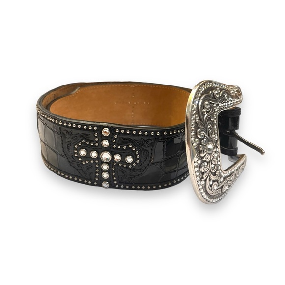 Brighton Western/Punk Croc Embossed Leather Belt - Picture 2 of 5